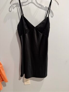 H&M Black Satin Slip Mini Dress